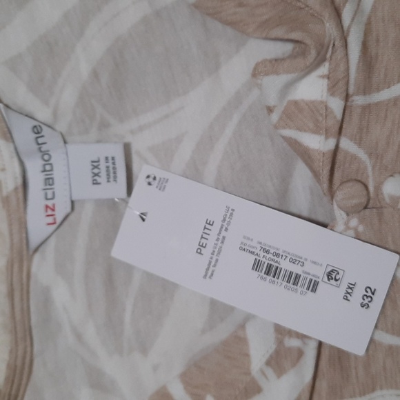 Liz Claiborne White and Brown Graphic Polo Blouse - Picture 4 of 6